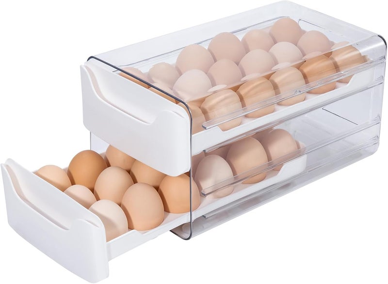 XCX Egg Storage for Refrigerator, Egg Holder for Kitchen Countertop, PET & PP Egg Container for Fridge, Egg Dispenser for 36 Eggs, Double Layer, 18 Eggs per Layer (White) - Image 1